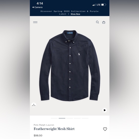 POLO RALPH LAUREN FEATHERWEIGHT MESH MEN’S LARGE LONG SLEEVE BUTTON UP - Picture 9 of 9